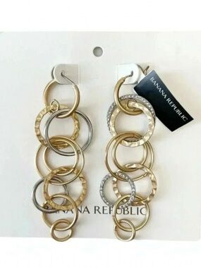 Banana Republic Multi Hoop Chain Link Dangle Earrings Gold Silver 2 Tone NWT